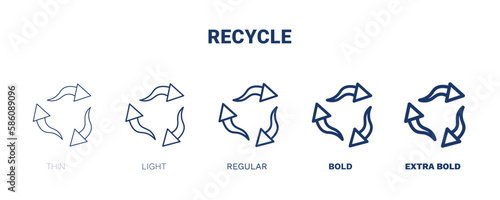 recycle icon. Thin, light, regular, bold, black recycle, ecology icon set from ecology collection. Editable recycle symbol can be used web and mobile