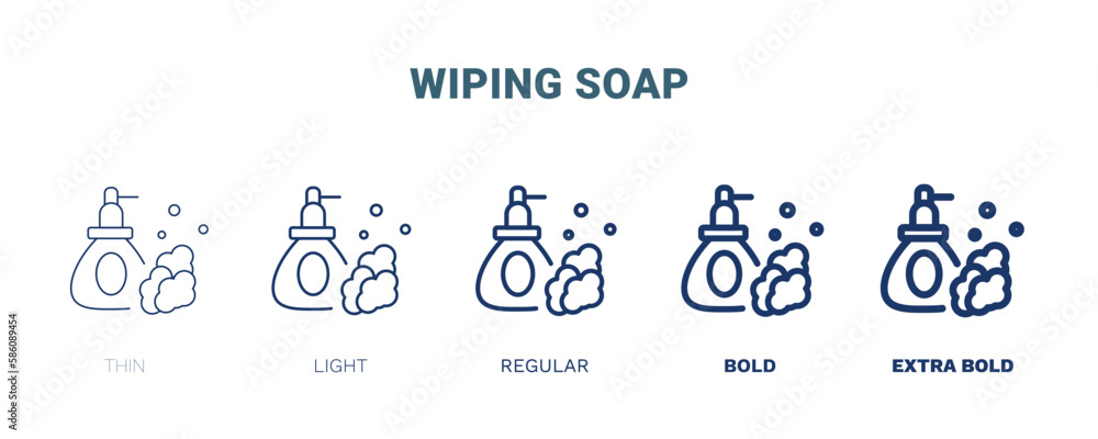wiping soap icon. Thin, light, regular, bold, black wiping soap, brush icon set from cleaning collection. Editable wiping soap symbol can be used web and mobile
