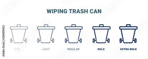 wiping trash can icon. Thin, light, regular, bold, black wiping trash can, dustpan icon set from cleaning collection. Editable wiping trash can symbol can be used web and mobile