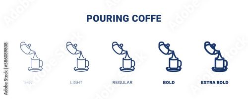 pouring coffe icon. Thin, light, regular, bold, black pouring coffe icon set from restaurant collection. Editable pouring coffe symbol can be used web and mobile