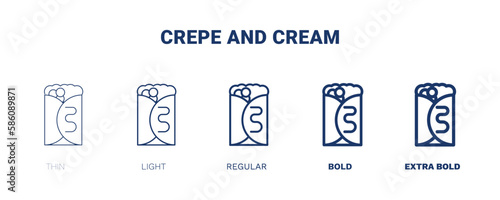 crepe and cream icon. Thin, light, regular, bold, black crepe and cream icon set from restaurant collection. Editable crepe and cream symbol can be used web and mobile