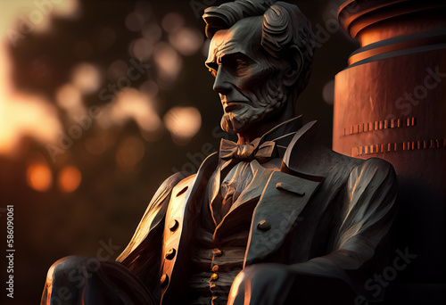 illustration of USA President Abraham Lincoln and American flag. AI photo