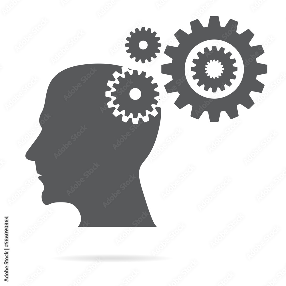 Gear in head icon vector, solid illustration, pictogram isolated on white. Gear in head icon vector, solid illustration, pictogram isolated on white.
