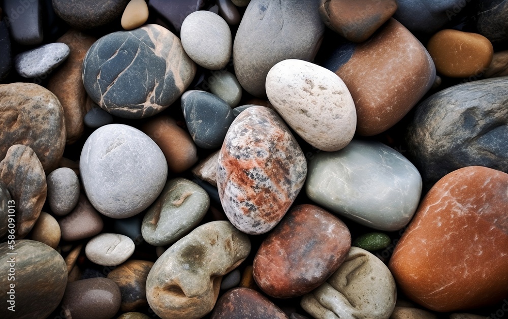 Stones on the beach. Generative AI technology. Stones on the beach. Generative AI technology.