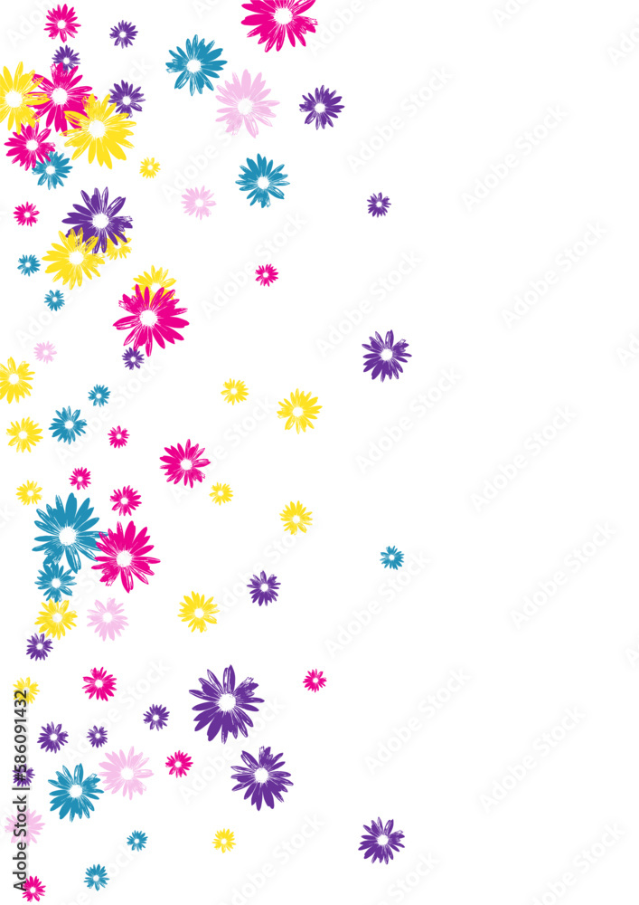 Color Gerbera Background White Vector. Flower Scribble Illustration. Bright Garden Present. Doodle Textile. Simple Blue Daisy.