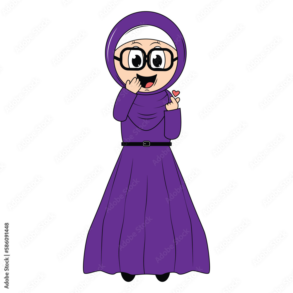 cute girl hijab cartoon illustration