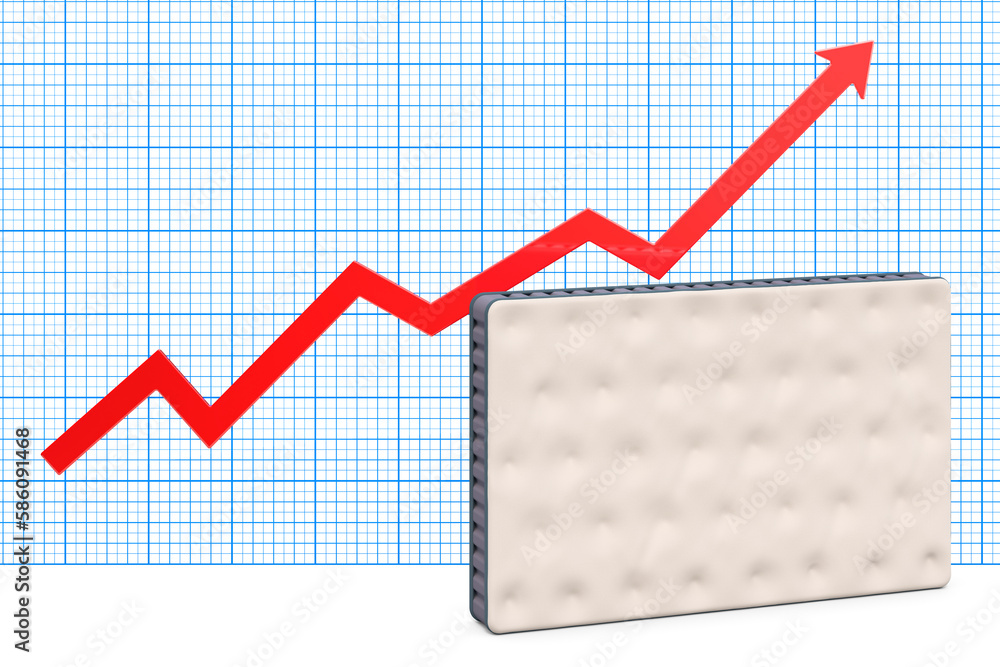 Obraz premium Mattress with growing chart. 3D rendering