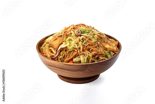 Asian food, yakisoba noodles isolated on white background. Created with Generative AI Technology photo