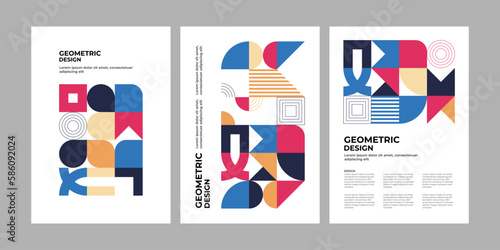 Wallpaper Mural Color neo geo poster. Modern grid flyer with geometric shapes, geometry graphics and abstract background vector set. Geometry grid pattern banner vivid presentation illustration Torontodigital.ca