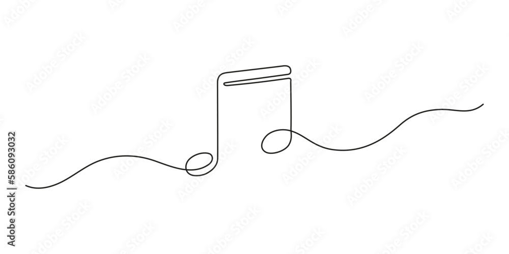 Obraz premium Music note, continuous one art line drawing. Music concept. Hand drawn doodle sketch. Vector