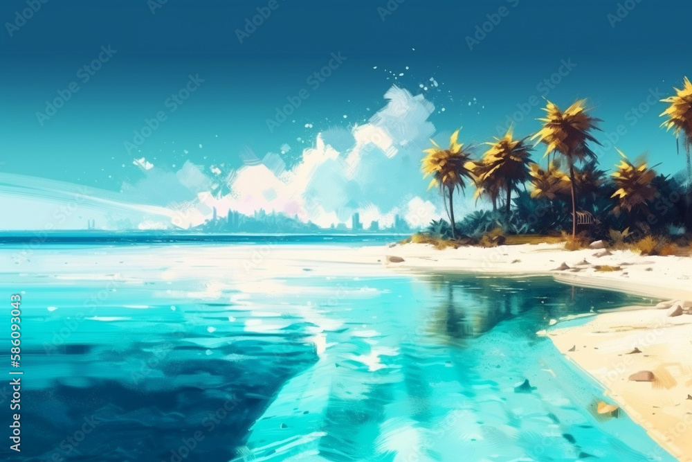 Exotic paradise, with lush palm trees, pristine white sands, and crystal-clear turquoise waters. Ai generated Exotic paradise, with lush palm trees, pristine white sands, and crystal-clear turquoise waters. Ai generated