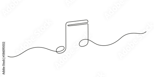 Music note, continuous one art line drawing. Music concept. Hand drawn doodle sketch. Vector
