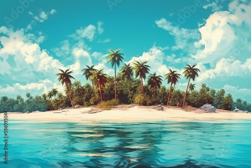 Exotic paradise  with lush palm trees  pristine white sands  and crystal-clear turquoise waters. Ai generated