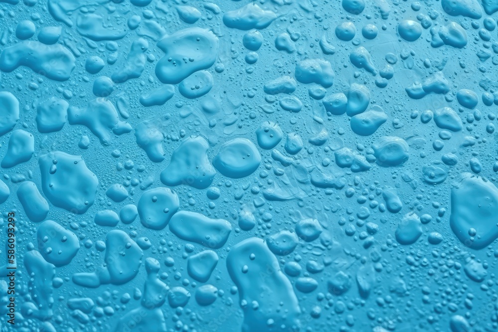 Illustration of water droplets on a blue surface in macro view created with Generative AI technology Illustration of water droplets on a blue surface in macro view created with Generative AI technology