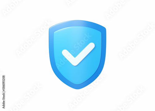 Shield 3d icon - cyber guard illustration, blockchain protect safety element and access blue symbol