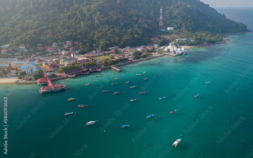 A village at Perhentian Island Terengganu, Malaysia. contains noise and film grain due to High.