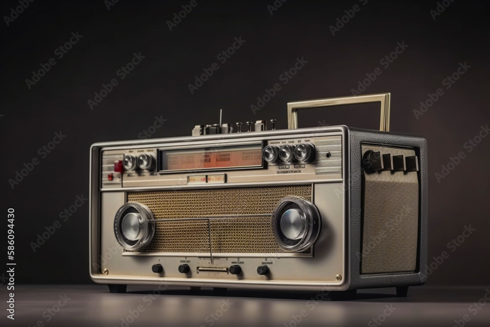 1990s retro radio cassette player on background. 90's concepts. Vintage style filtered photo.