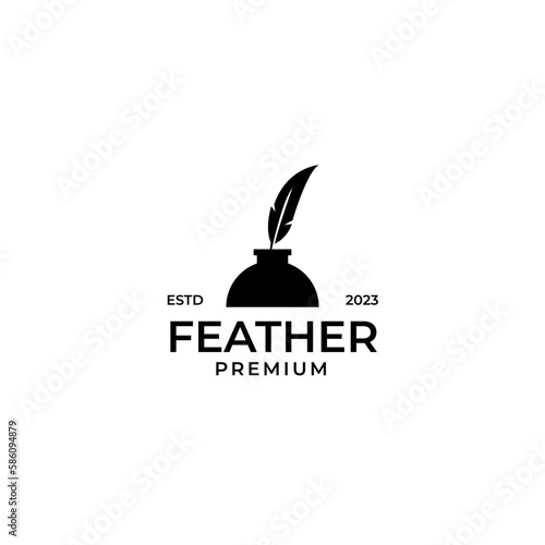 Vector inkwell and feather logo design concept illustration idea photo