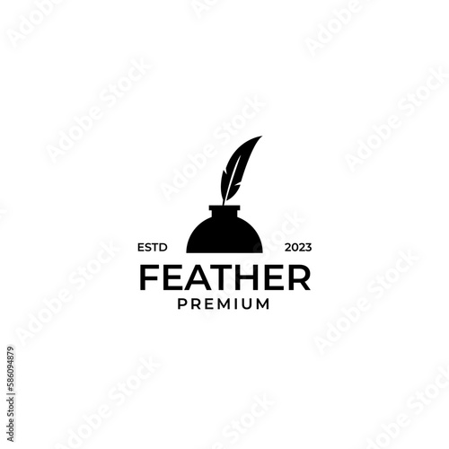 Vector inkwell and feather logo design concept illustration idea