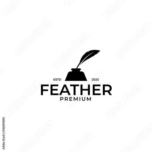 Vector inkwell and feather logo design concept illustration idea