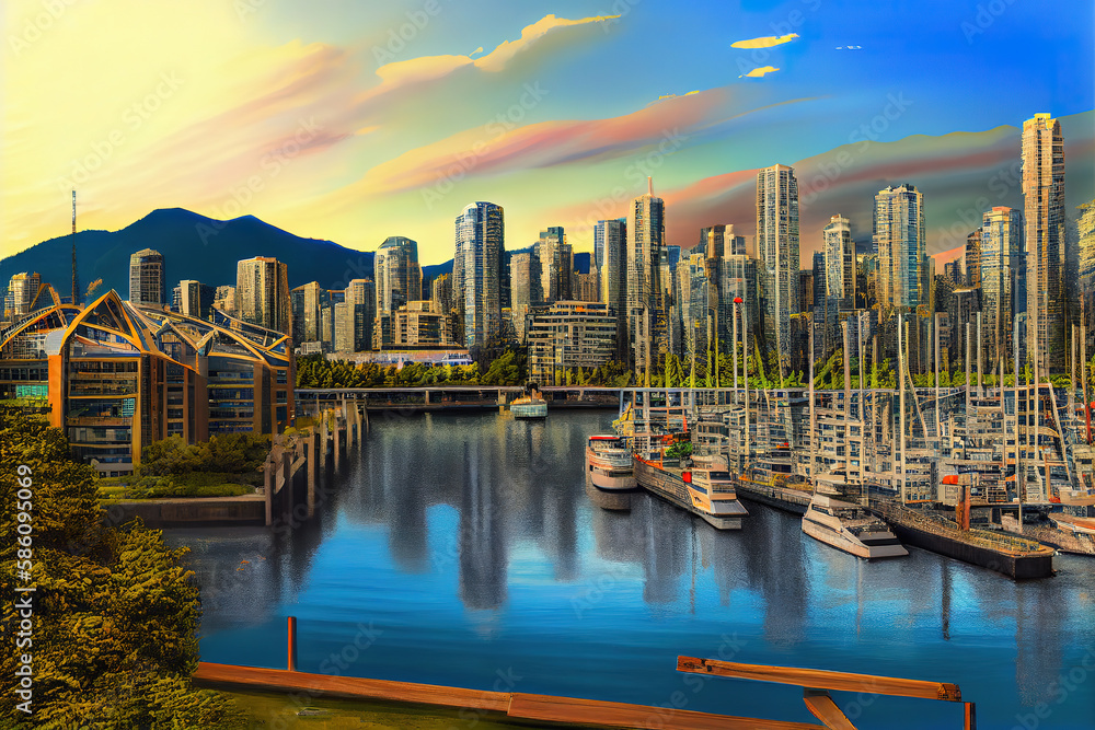 Fototapeta premium Vancouver Island view on a clear blue sky and pacific coast. Canada. Generative Ai