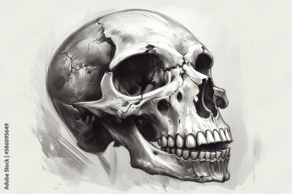 Obraz premium detailed black and white skull drawing created with Generative AI technology