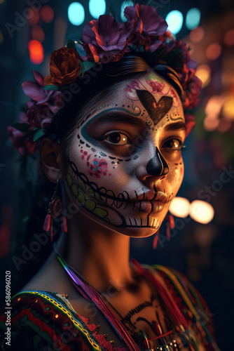 Gorgeous Catrina Portrait: Vibrant Celebration of Mexican Culture. Generative AI