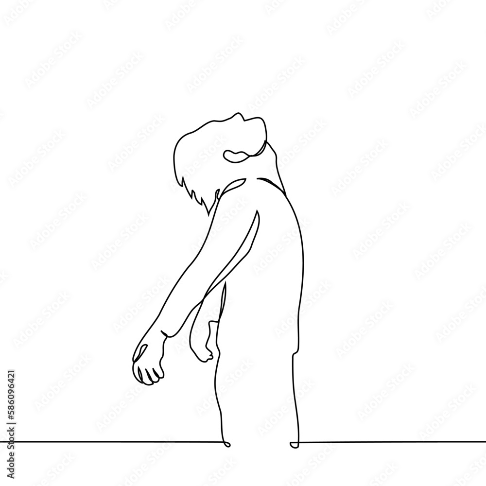 man stands in profile with his face up and his arms freely at his sides - one line drawing vector. concept freedom man stands in profile with his face up and his arms freely at his sides - one line drawing vector. concept freedom