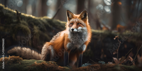 Elegant Fox in the Forest: Beautiful Wildlife Photography. Generative AI