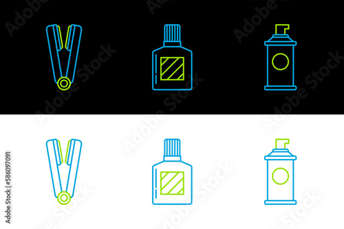 Set line Shaving gel foam, Curling iron for hair and Aftershave icon. Vector