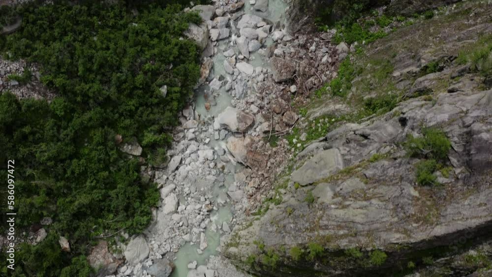 Aerial Aspi bridge reveal shot in the Swiss mountains Aerial Aspi bridge reveal shot in the Swiss mountains