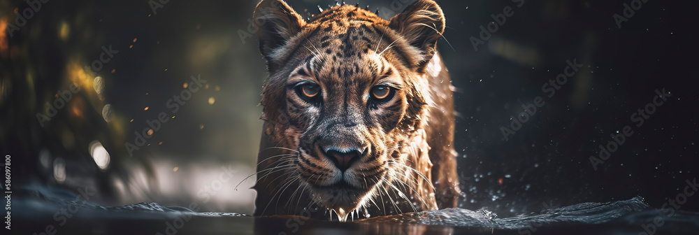 Jungle King: Beautiful Photography of a Jaguar in the Wild. Generative AI