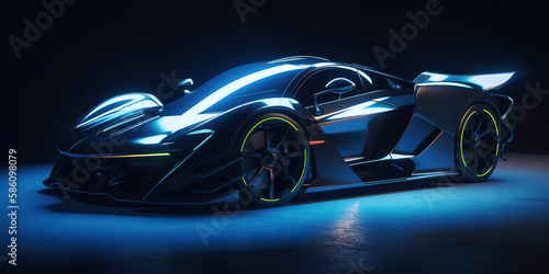 Luxury in Motion: Highly Detailed Photography of a Futuristic Blacklight Supercar. Generative AI