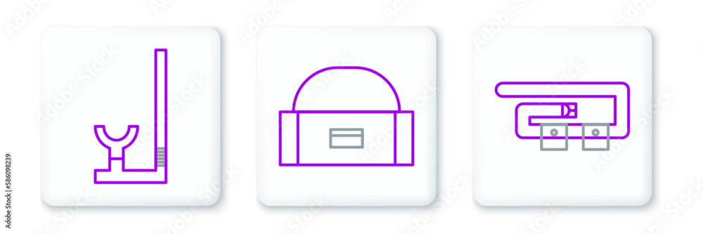 Set line Diving belt, Snorkel and Case box container for wobbler icon. Vector Set line Diving belt, Snorkel and Case box container for wobbler icon. Vector