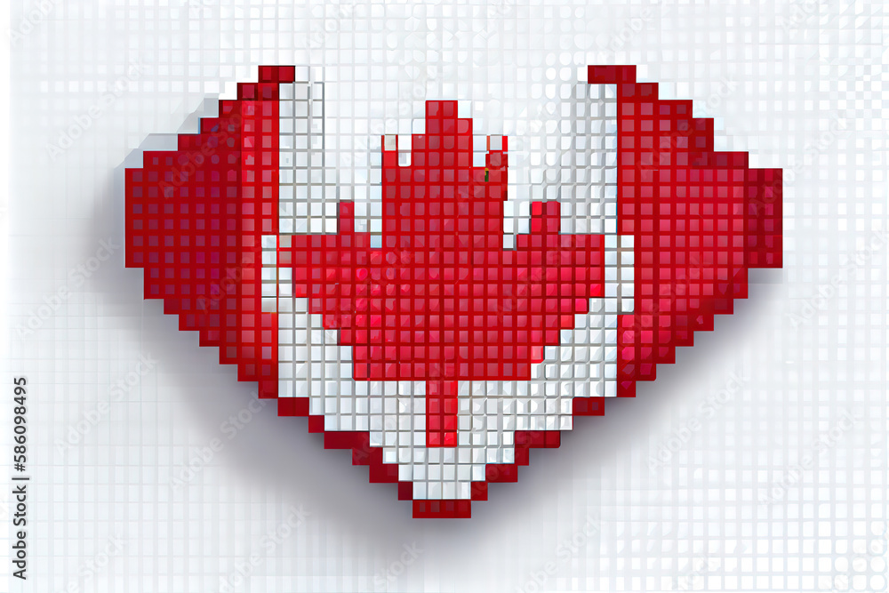 Obraz premium Pixel heart as canada flag on a white background. Generative Ai