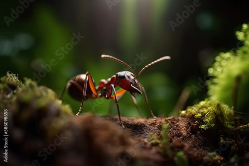 ant, a strong insect, in the forest in the wild, summer day, generative AI © Kien