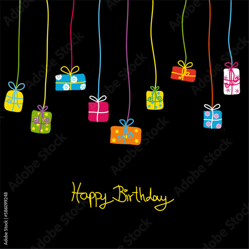 Colorful birthday presents, greeting card, vector