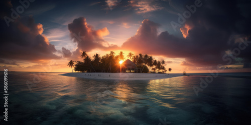 petite ile isolée au milieu du lagon, paysage tropical, paradisiaque, eau cristalline