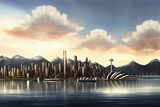 Vancouver skyline with harbor, British Columbia, Canada. Generative Ai