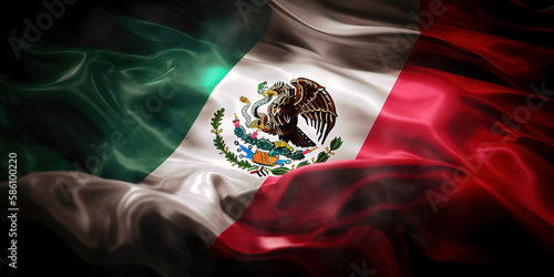 The Mexican flag proudly displaying its vibrant colors. Generative AI photo