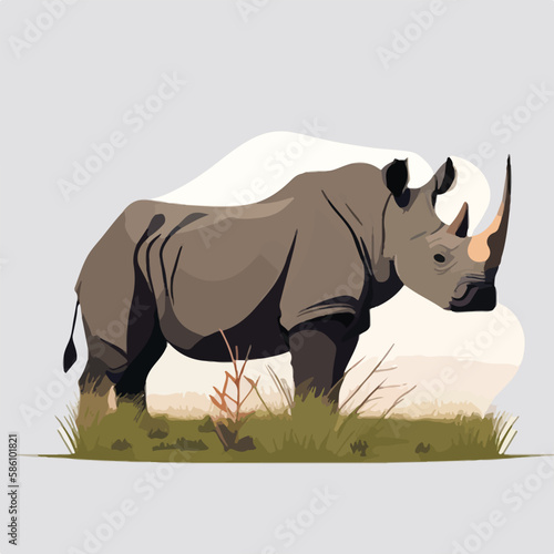 Black rhinoceros in the grasslands. Threatened or endangered species animals. Flat vector illustration concept. Generative AI