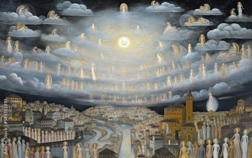Obraz premium A mysterious iconish depiction of heaven and the afterlife, Generative AI