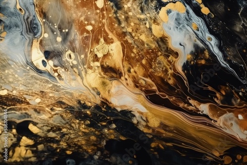 abstract painting in black and gold colors created with Generative AI technology