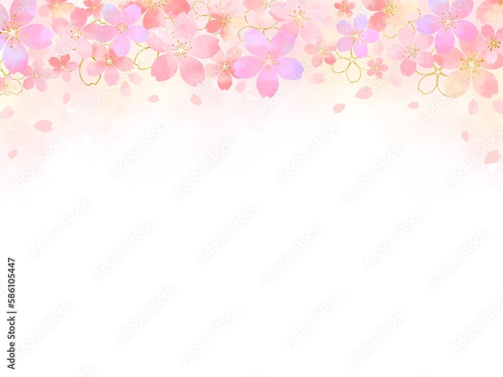 水彩風のカラフルな桜フレーム背景イラスト素材