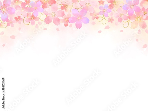 水彩風のカラフルな桜フレーム背景イラスト素材