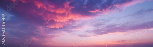 Gorgeous sunset panorama with a captivating pink and purple sky. Generative AI