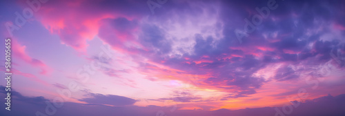 Stunning sunset panorama with shades of pink and purple painting the sky. Generative AI © Lemart