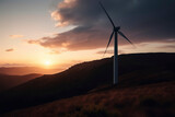 Ridge-located wind turbine silhouette, capturing renewable energy efficiently. Generative AI