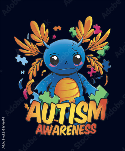 Autism Awareness Axolotl  t-shirt design blue 