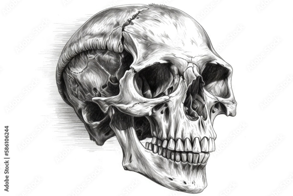 Obraz premium detailed human skull drawing with shading and intricate details created with Generative AI technology